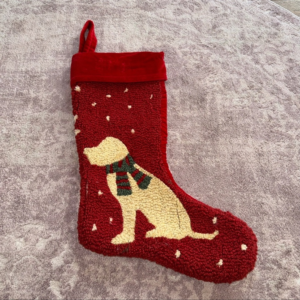 CHANDLER 4 CORNERS Red Yellow Lab Dog 20" Wool Velvet Christmas Stocking